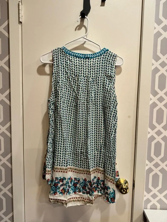 Umgee White Tunic with Teal Accents and Multicolor Floral Border - Picture 9 of 11